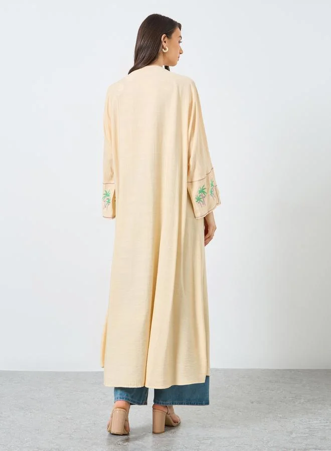 تايك تو Take Two Embroidery Sleeve Open Front Abaya