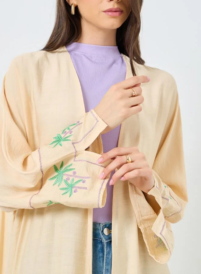 تايك تو Take Two Embroidery Sleeve Open Front Abaya