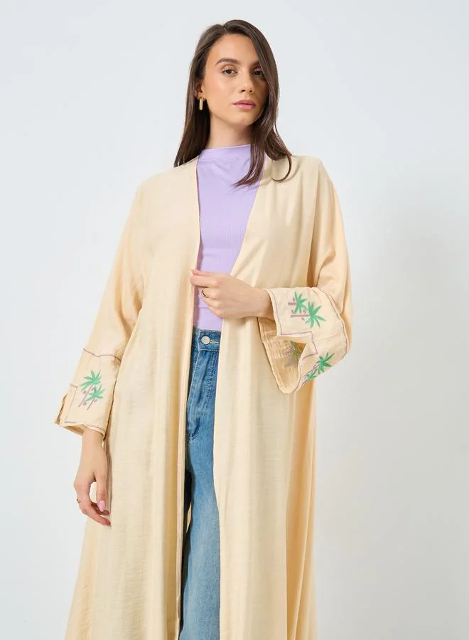 تايك تو Take Two Embroidery Sleeve Open Front Abaya