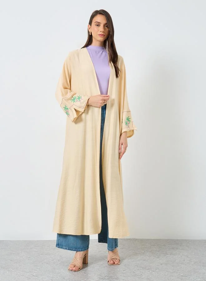 Take Two Take Two Embroidery Sleeve Open Front Abaya