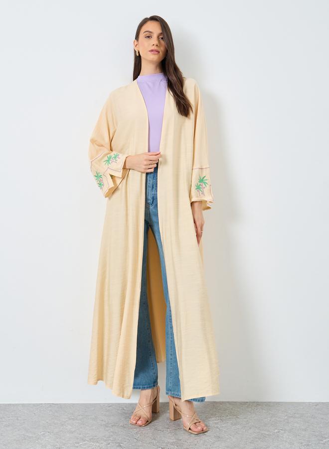 Take Two Embroidery Sleeve Open Front Abaya - Image 1