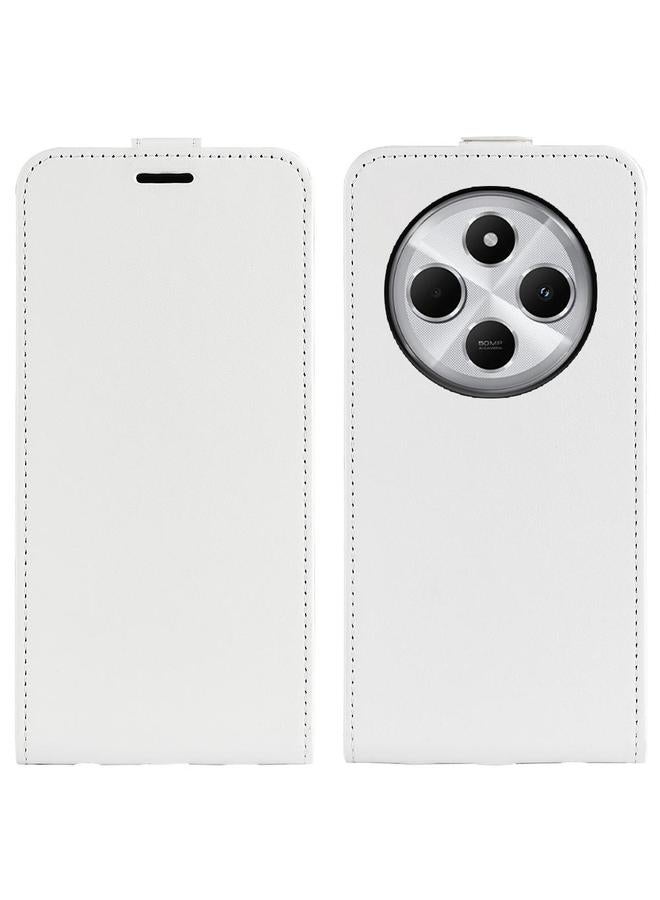 جراب هاتف جلدي أحادي الوجه قابل للطي عمودي لهاتف Xiaomi Redmi 14C 4G R64 (أبيض)