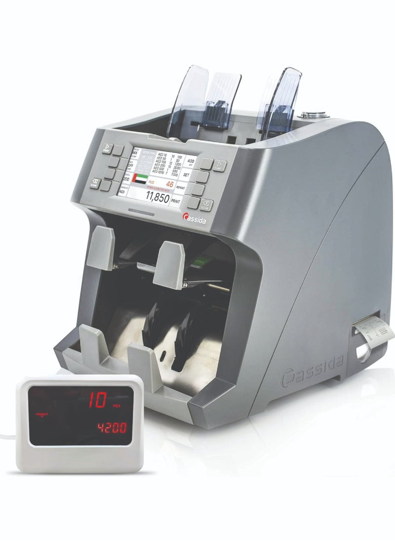 Cassida - Cassida Neo Max 30 currencies 2-pocket mix value discriminator Cash counting machine sorter counter detector (NEO MAX) with Cassida Cover Updated with NEW UAE Currencies (5-10-50-500-1000) - Image 1