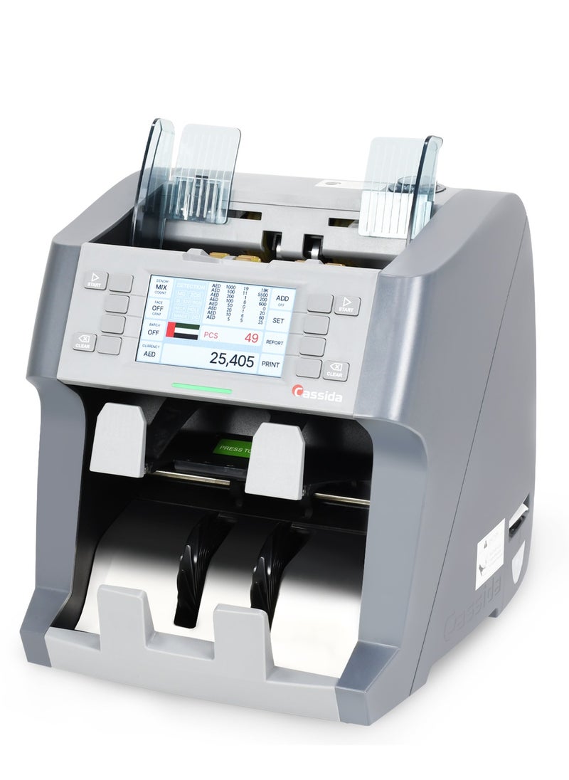Cassida - Cassida Neo Max 30 currencies 2-pocket mix value discriminator Cash counting machine sorter counter detector (NEO MAX) with Cassida Cover Updated with NEW UAE Currencies (5-10-50-500-1000) - Image 1