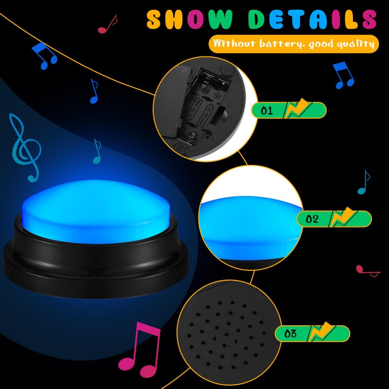 Honoson 4 Pcs Recordable Light up Buzzers for Trivia Games Answer Buzzers for Classroom Sound Buttons Family Game and Nights Back to School Supplies (Classic,Classic Color) - Image 3