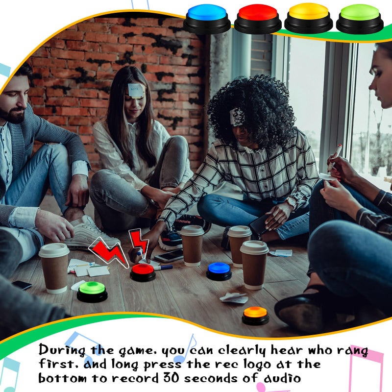 Honoson 4 Pcs Recordable Light up Buzzers for Trivia Games Answer Buzzers for Classroom Sound Buttons Family Game and Nights Back to School Supplies (Classic,Classic Color) - Image 4