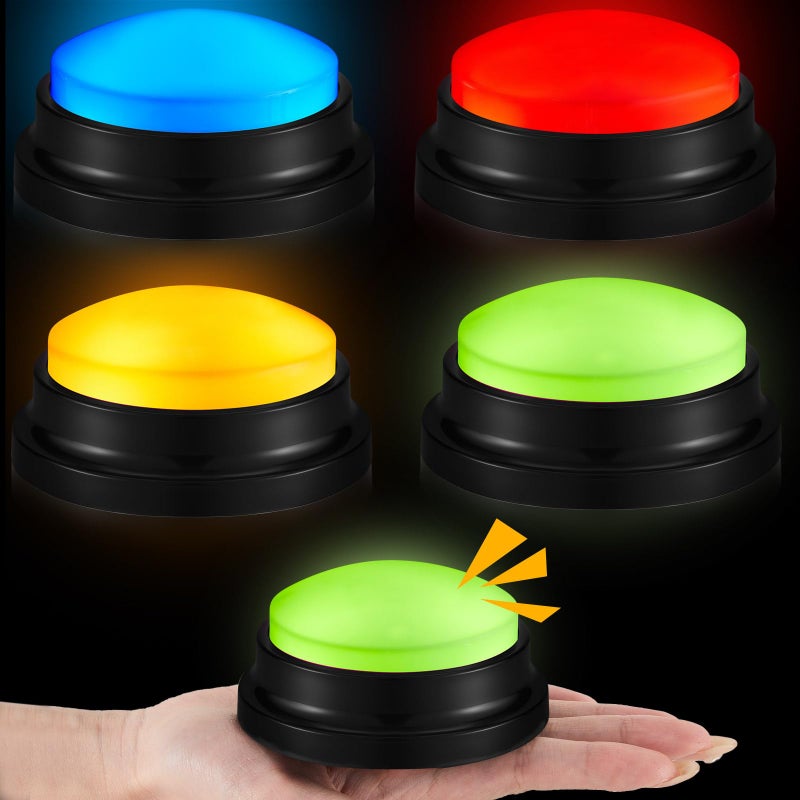 Honoson 4 Pcs Recordable Light up Buzzers for Trivia Games Answer Buzzers for Classroom Sound Buttons Family Game and Nights Back to School Supplies (Classic,Classic Color) - Image 1