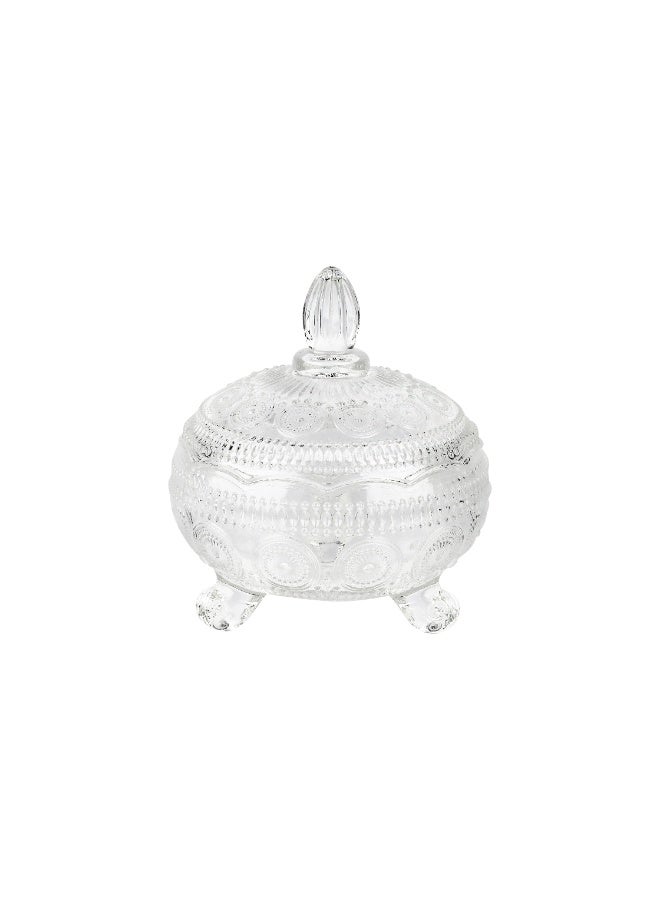Royalford Multipurpose Glass Candy Jar- RF12796/ Elegant and Sleek, Durable and Long-Lasting Construction/ 12.5(d)x14 cm, Storage Box with Clear Lid and Body clear 300ml - Image 1