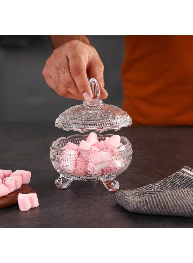 Royalford Multipurpose Glass Candy Jar- RF12796/ Elegant and Sleek, Durable and Long-Lasting Construction/ 12.5(d)x14 cm, Storage Box with Clear Lid and Body clear 300ml - Image 3