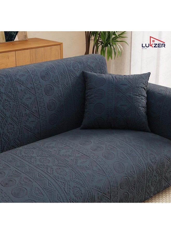 Lukzer 4 Seater Pastel Marine Blue Tribal Pattern Sofa Cover | 240 GSM Universal Stretch Fit Jacquard Fabric Couch Protector | Fully Covered Anti Slip & Washable Sofa Cover (230-300cm/SC-136-04) - Image 5