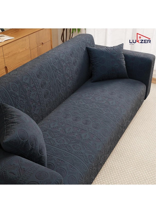 Lukzer 4 Seater Pastel Marine Blue Tribal Pattern Sofa Cover | 240 GSM Universal Stretch Fit Jacquard Fabric Couch Protector | Fully Covered Anti Slip & Washable Sofa Cover (230-300cm/SC-136-04) - Image 3
