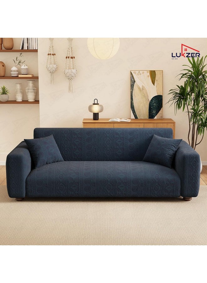 Lukzer 4 Seater Pastel Marine Blue Tribal Pattern Sofa Cover | 240 GSM Universal Stretch Fit Jacquard Fabric Couch Protector | Fully Covered Anti Slip & Washable Sofa Cover (230-300cm/SC-136-04) - Image 4