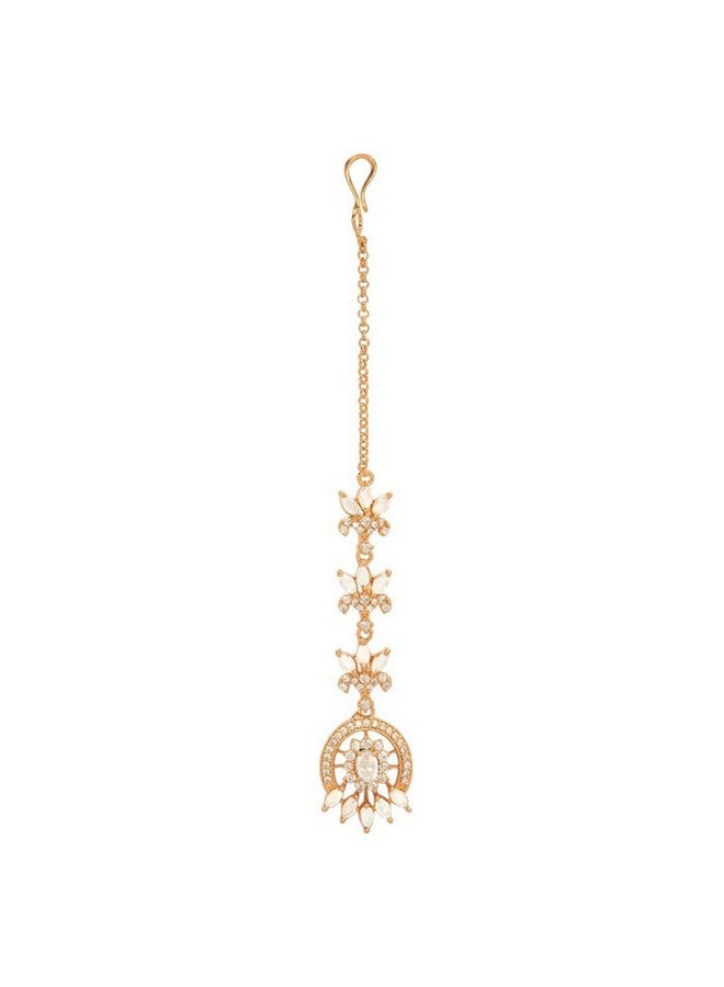 Rubans Women Rose Gold-Plated Zircon Studded Handcrafted Maang Tikka - Image 1