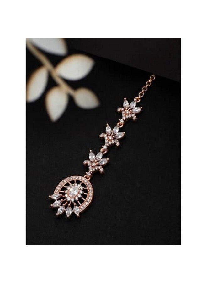 Rubans Women Rose Gold-Plated Zircon Studded Handcrafted Maang Tikka - Image 3
