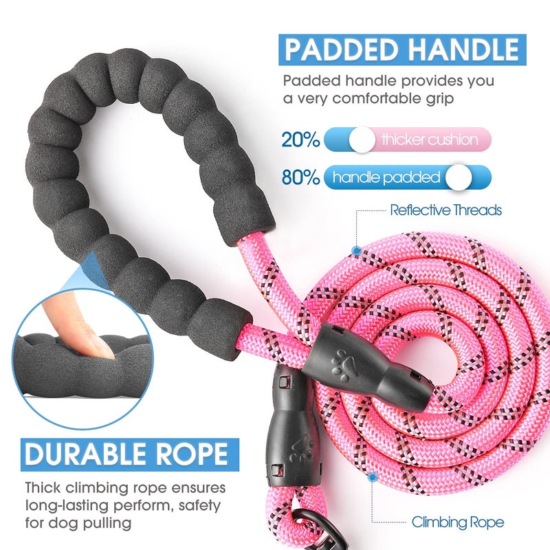 BAAPET 2/4/5/6 FT Dog Leash with Comfortable Padded Handle and Highly Reflective Threads for Small Medium and Large Dogs (5FT-1/2'', Pink) - Image 2