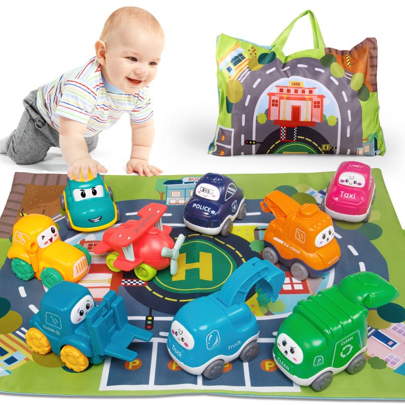 ALASOU 9 PCS Baby Cranes Car Toys with Playmat/Storage Bag|1st Birthday Gifts for Toddler Toys Age 1-2|Baby Toys for 1 2 Year Old Boy|1 2 Year Old Boy Birthday Gift for Infant Toddlers - Image 1