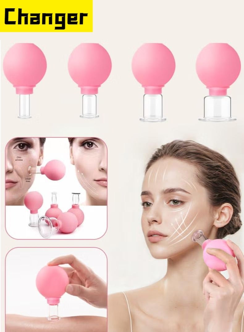 Changer 4 PCS Glass Facial Cupping Set, Cupping Therapy Set For Face,Body, Face Massage Kit For Anti Cellulite, Anti Wrinkle and Instantly Ageless Skin for Eyes, Face and Body - Image 1