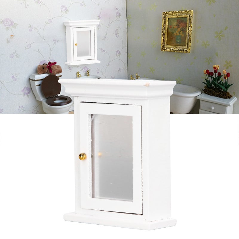 Dollhouse White Mirror Cabinet Miniature Mirrored White Cabinet Mini Bathroom Furniture for 1:12 Doll House - Image 5