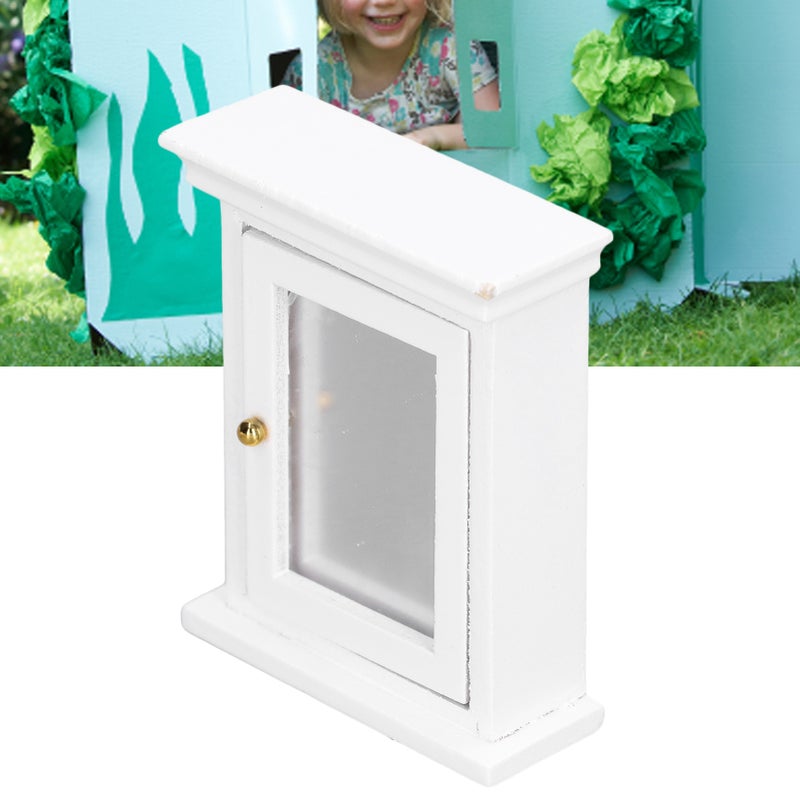 Dollhouse White Mirror Cabinet Miniature Mirrored White Cabinet Mini Bathroom Furniture for 1:12 Doll House - Image 1