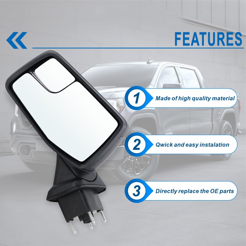 Lqito Left Driver Side Mirror Compatible With 2019 2020 2021 2022 2023 2024 2025 GMC Sierra 1500 With Manual Folding Power Glass Heated Matte Black Replace#84732161,84309731(5Pins) - Image 3