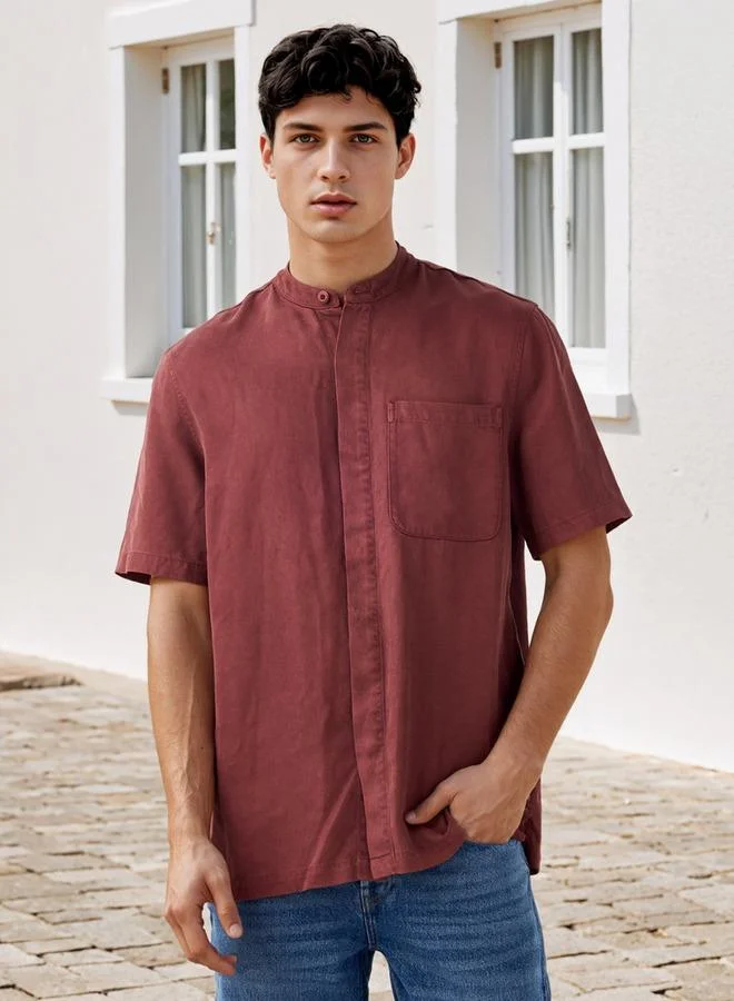 لي كوبر Lee Cooper Regular Fit Mandarin Collar Tencel Shirt