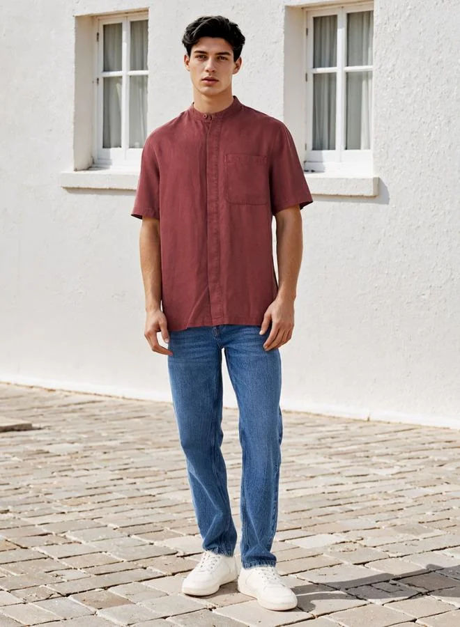 لي كوبر Lee Cooper Regular Fit Mandarin Collar Tencel Shirt