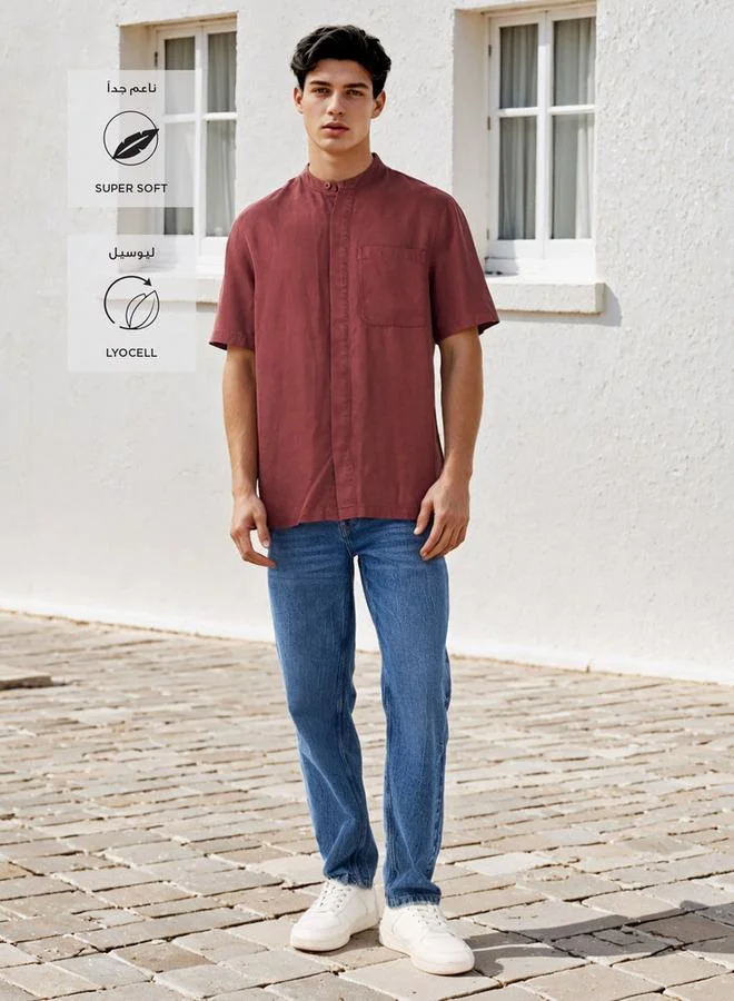 Lee Cooper Lee Cooper Regular Fit Mandarin Collar Tencel Shirt