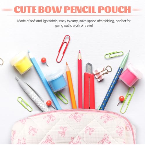 Sherr Coquette Bow Pencil Case Pink Bow Cute Pencil Pouch Soft Cotton Storage Bag Aesthetic Pattern Gift Makeup Pouch Cosmetic Bag for Women - Image 3
