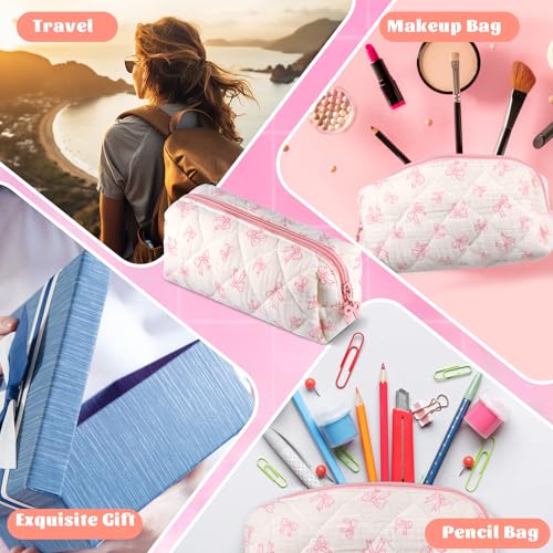 Sherr Coquette Bow Pencil Case Pink Bow Cute Pencil Pouch Soft Cotton Storage Bag Aesthetic Pattern Gift Makeup Pouch Cosmetic Bag for Women - Image 4