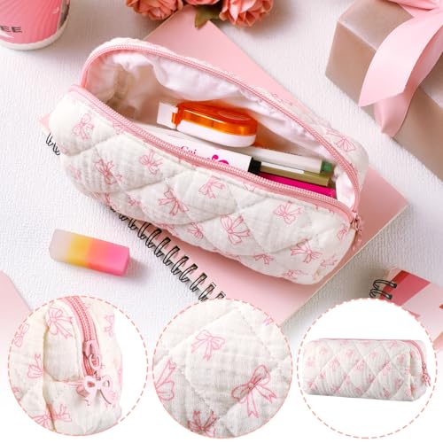 Sherr Coquette Bow Pencil Case Pink Bow Cute Pencil Pouch Soft Cotton Storage Bag Aesthetic Pattern Gift Makeup Pouch Cosmetic Bag for Women - Image 2