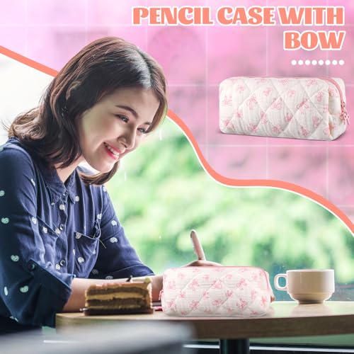 Sherr Coquette Bow Pencil Case Pink Bow Cute Pencil Pouch Soft Cotton Storage Bag Aesthetic Pattern Gift Makeup Pouch Cosmetic Bag for Women - Image 5