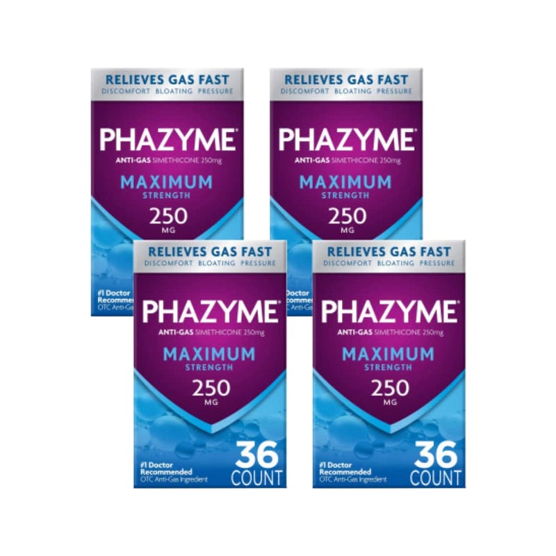 Phazyme Maximum Strength Gas and Bloating Relief 250 mg Simethicone 36 Fast GELS Pack of 4