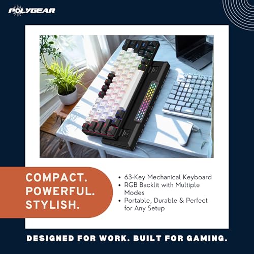 POLYGEAR MX60 PRO 60% Mechanical Wired Gaming Keyboard, Backlit Gaming, Hot Swappable, Anti-Ghosting Ultra-Compact Waterproof for Gamer for Windows Laptop PC Mac (Black+White, Blue Switch) - Image 2