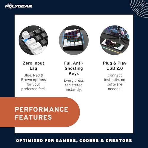 POLYGEAR MX60 PRO 60% Mechanical Wired Gaming Keyboard, Backlit Gaming, Hot Swappable, Anti-Ghosting Ultra-Compact Waterproof for Gamer for Windows Laptop PC Mac (Black+White, Blue Switch) - Image 4