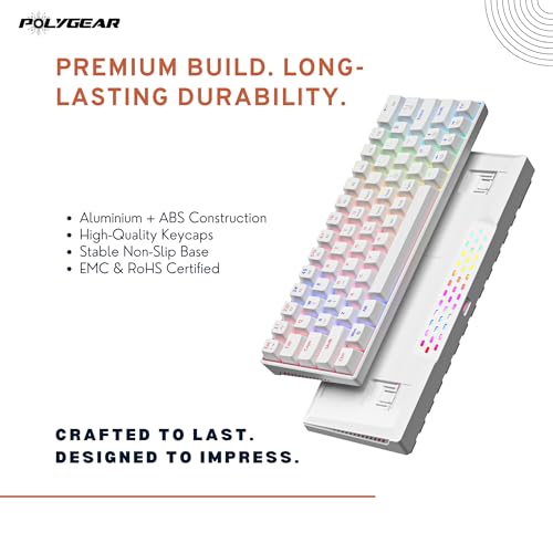 POLYGEAR MX60 PRO 60% Mechanical Wired Gaming Keyboard, Backlit Gaming, Hot Swappable, Anti-Ghosting Ultra-Compact Waterproof for Gamer for Windows Laptop PC Mac (Black+White, Blue Switch) - Image 5