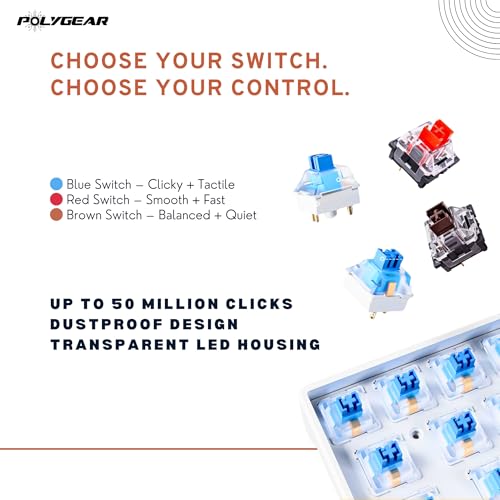 POLYGEAR MX60 PRO 60% Mechanical Wired Gaming Keyboard, Backlit Gaming, Hot Swappable, Anti-Ghosting Ultra-Compact Waterproof for Gamer for Windows Laptop PC Mac (Black+White, Blue Switch) - Image 3