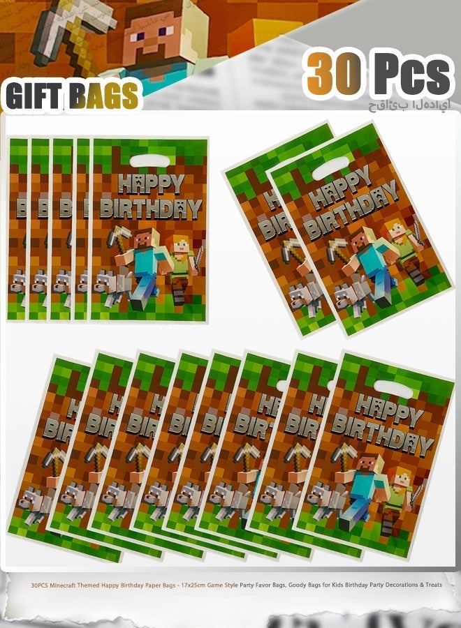 MINECRAFT 30PCS Minecraft Themed Happy Birthday Paper Bags - 17x25cm Game Style Party Favor Bags, Goody Bags for Kids Birthday Party Decorations & Treats - Image 1