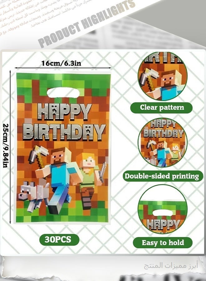 MINECRAFT 30PCS Minecraft Themed Happy Birthday Paper Bags - 17x25cm Game Style Party Favor Bags, Goody Bags for Kids Birthday Party Decorations & Treats - Image 2