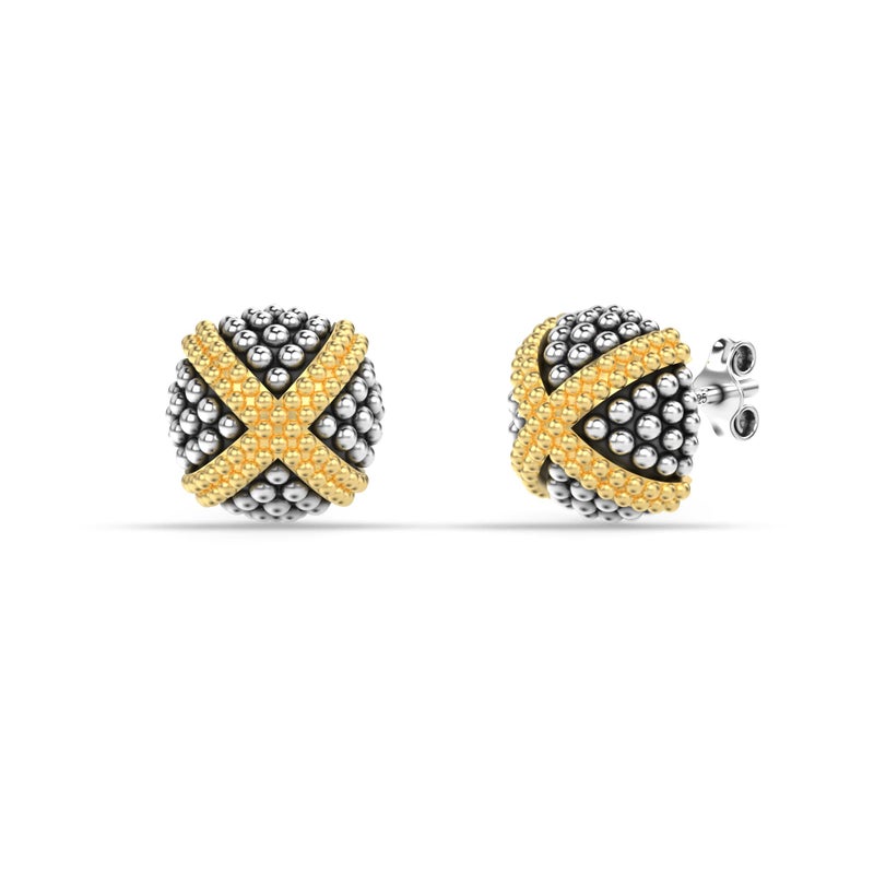LeCalla 925 Sterling Silver Caviar Stud Knot Earrings Lightweight Two-Tone Caviar Beaded Love-Knot Stud Earring for Women - 12mm - Image 1