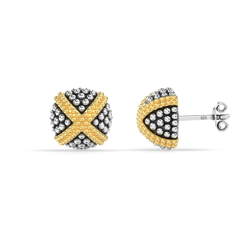 LeCalla 925 Sterling Silver Caviar Stud Knot Earrings Lightweight Two-Tone Caviar Beaded Love-Knot Stud Earring for Women - 12mm - Image 5