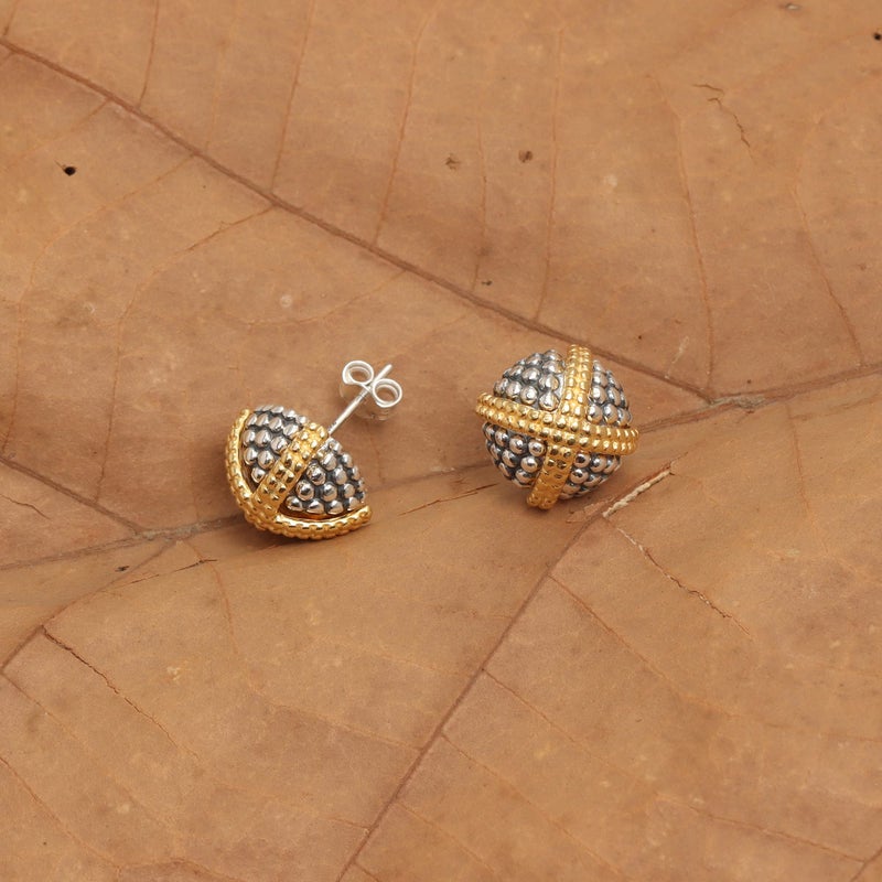 LeCalla 925 Sterling Silver Caviar Stud Knot Earrings Lightweight Two-Tone Caviar Beaded Love-Knot Stud Earring for Women - 12mm - Image 3