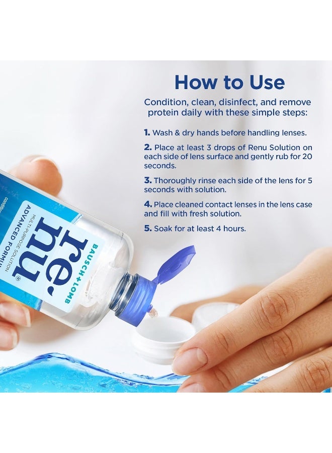 Renu Contact Lens Solution Advanced Formula Multipurpose Lens Cleaner for Eye Contacts, Cleaning, Moisturizing and Disinfecting Care for Soft & Silicon Hydrogel Lenses, 12 Fl Oz (Pack of 2) - Image 5