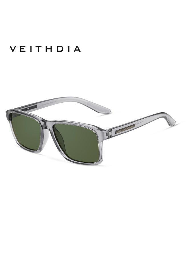 Veithdia Men's Rectangular Sunglasses, Grey Frame, Dark Green Lenses, Modern Casual Style - Image 1