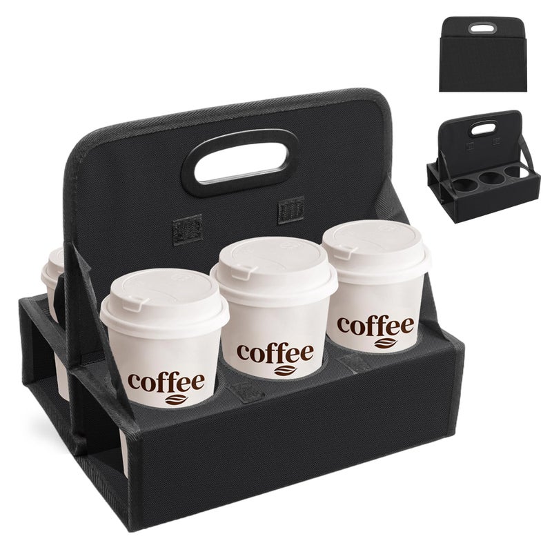 AKAYOK 6Cup Reusable Foldable Drink Carrier with Handle SpillProof Black Drink Caddy for Delivery Office Catering Sturdy Beverage Organizer with Individual Compartments for Car Travel Events - Image 2