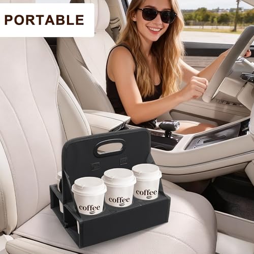 AKAYOK 6Cup Reusable Foldable Drink Carrier with Handle SpillProof Black Drink Caddy for Delivery Office Catering Sturdy Beverage Organizer with Individual Compartments for Car Travel Events - Image 3