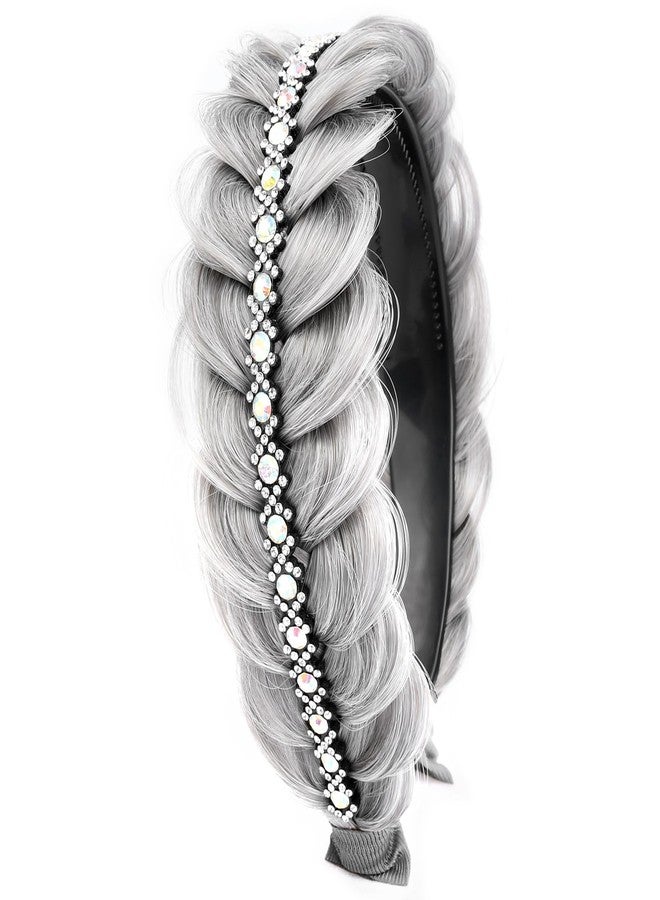 DIGUAN Wide Braid with Teeth Synthetic Hair Braided Headband Hairpiece for Women for Christmas (Smoky Gray-2 inches, Wide) - Image 1