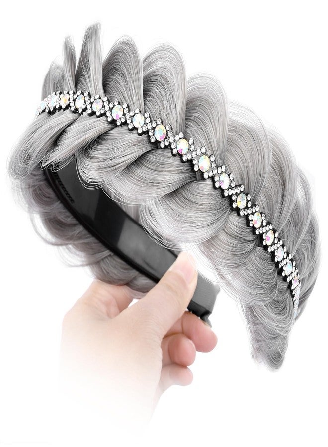 DIGUAN Wide Braid with Teeth Synthetic Hair Braided Headband Hairpiece for Women for Christmas (Smoky Gray-2 inches, Wide) - Image 4