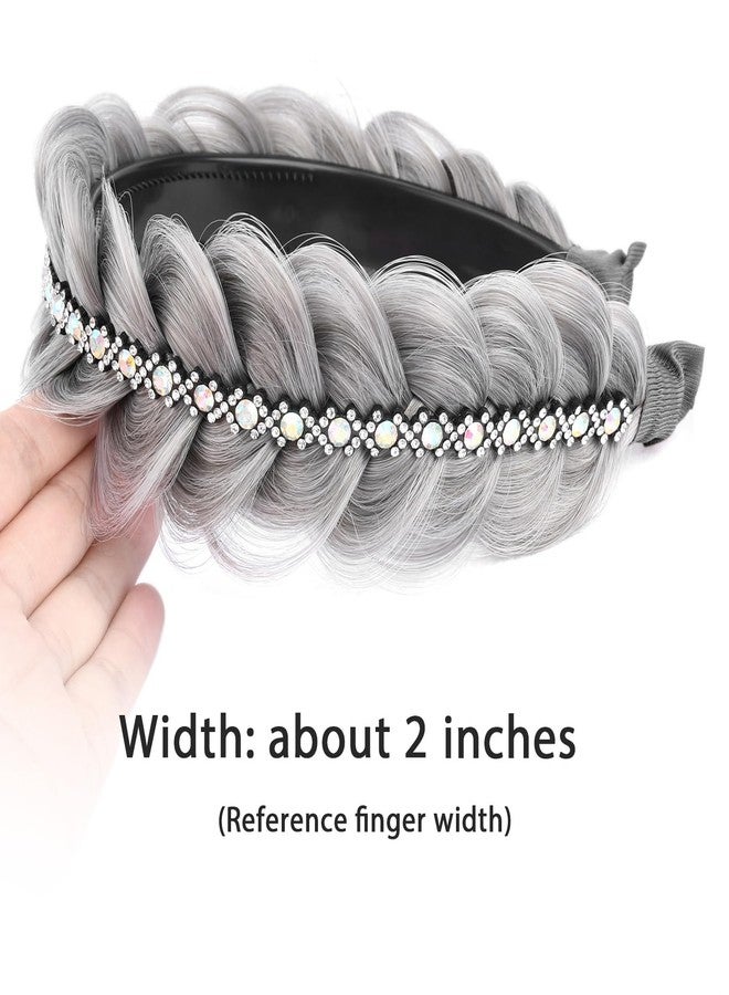 DIGUAN Wide Braid with Teeth Synthetic Hair Braided Headband Hairpiece for Women for Christmas (Smoky Gray-2 inches, Wide) - Image 3