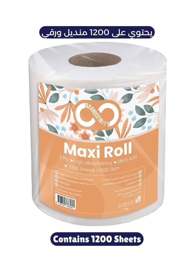 BRANDSFINITY Kitchen Roll Tissue Paper Towel 1000g Maxi Roll Contains 1 Packs 1000 Diamond Embossed Sheets Higher Absorbency & Ultra Soft Tissue 1200 sheets - Image 1