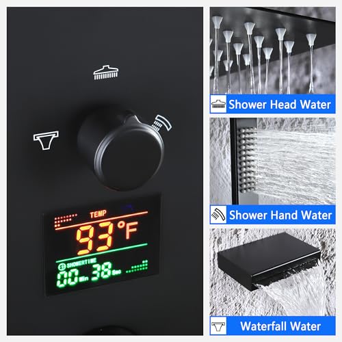 SKOWLL Shower System with Tub Spout Bathroom Tub and Shower Faucet Combo Wall Mount 12 Inch Black Shower Head and Handle Set, Display Shower Valve Kit Rough-in Valve and Trim Included - Image 3